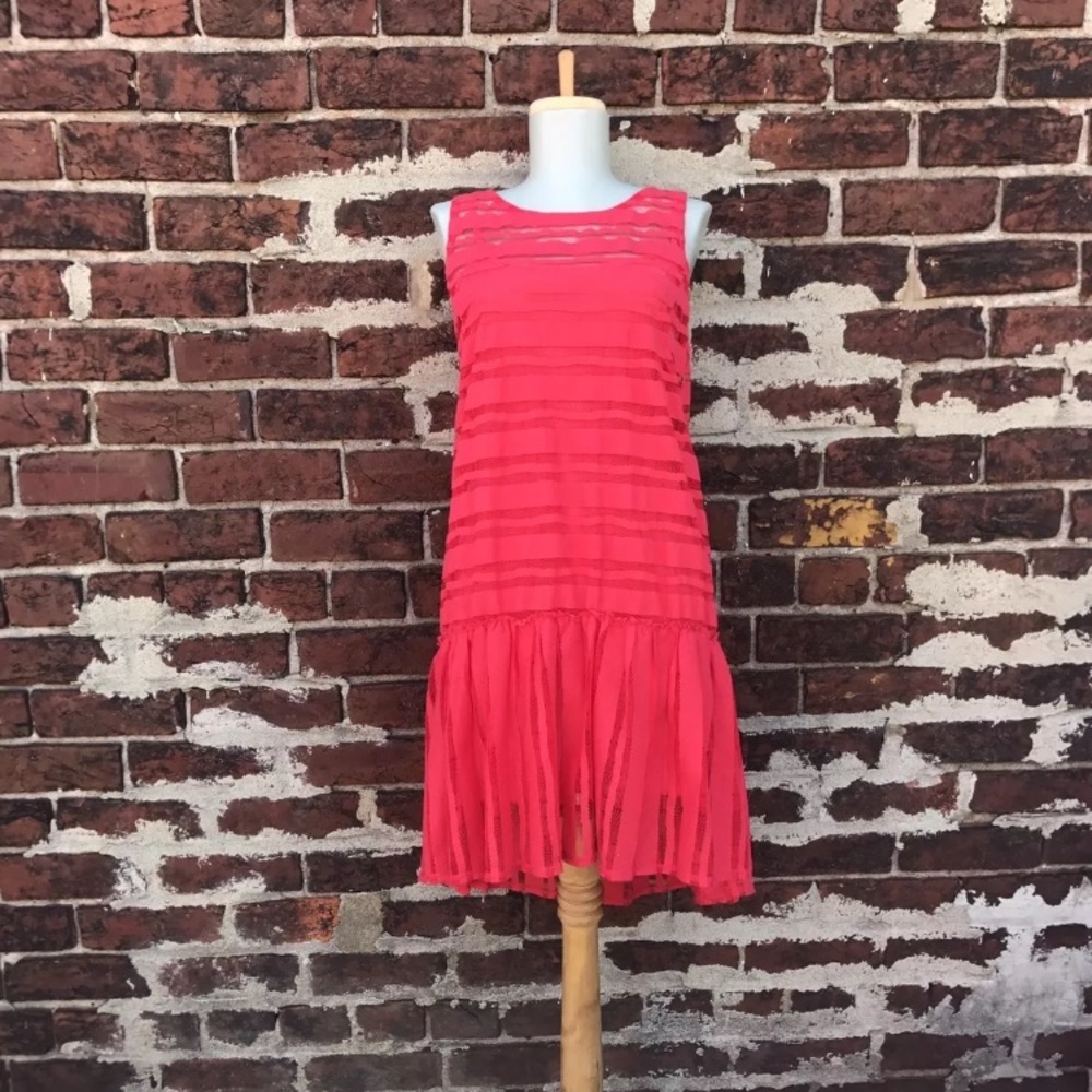 Anthropologie S Striped‎ Mesh Drop Waist Dress